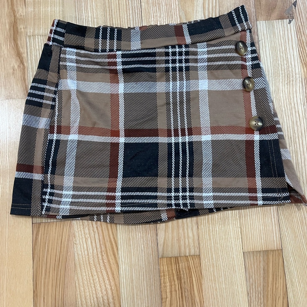 Plaid Brown Mini Skirt with built in shorts